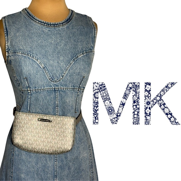 Michael Kors Silver and Gray Metallic MK Logo Belt Bag Fanny Pack L/XL - Picture 1 of 12